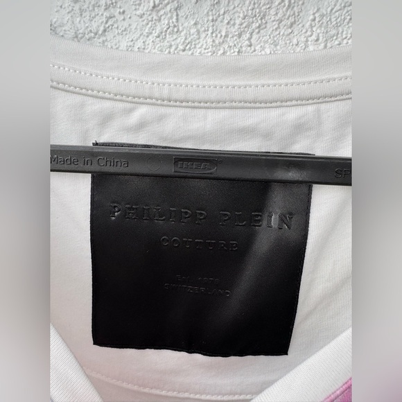 New Women Philipp Plein Hieroglyphs Flower Crew Neck Tee T-shirt Top Bling White - Picture 5 of 10